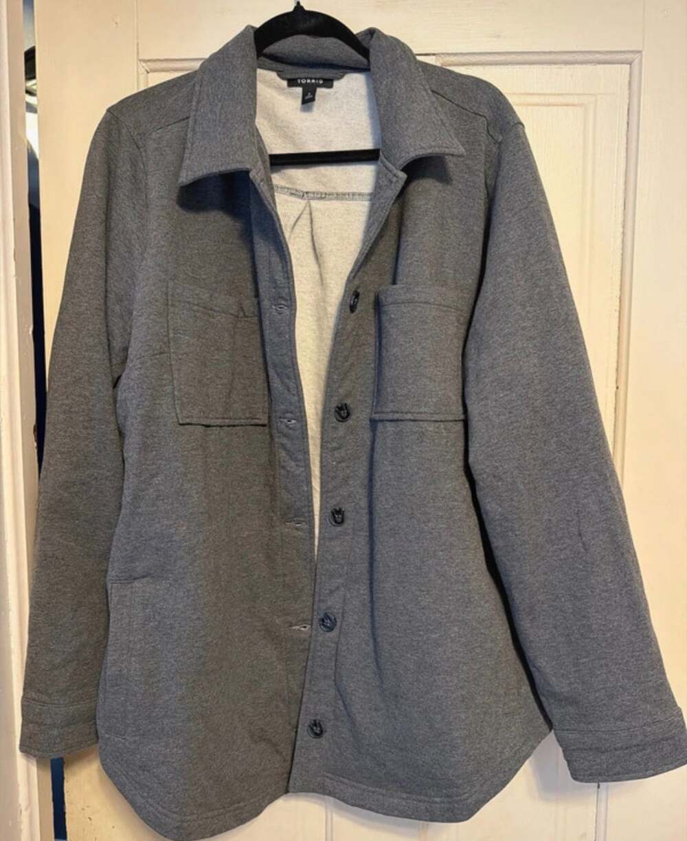 Torrid Gray Fleece Button-Front Shacket Size 2